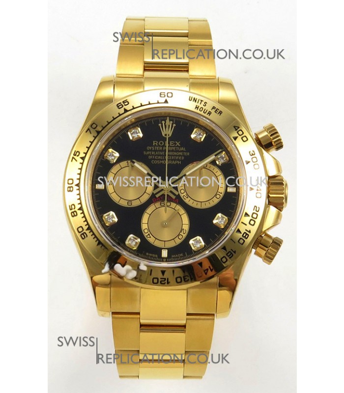 Rolex Daytona 126508 Yellow Gold Black Dial FREE SPRUNG MVMT Super Clone Watch 
