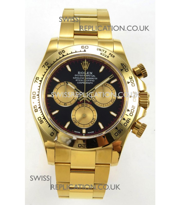 Rolex Daytona 126508 Yellow Gold Black Dial FREE SPRUNG MVMT Super Clone Watch 