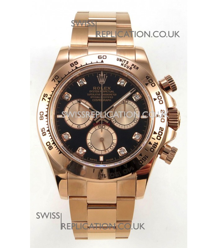 Rolex Daytona 126505 Rose Black Diamonds Dial FREE SPRUNG MVMT Super Clone Watch 