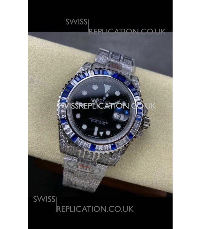 Rolex GMT Masters II Iced Out Super Clone Watch Black Dial 