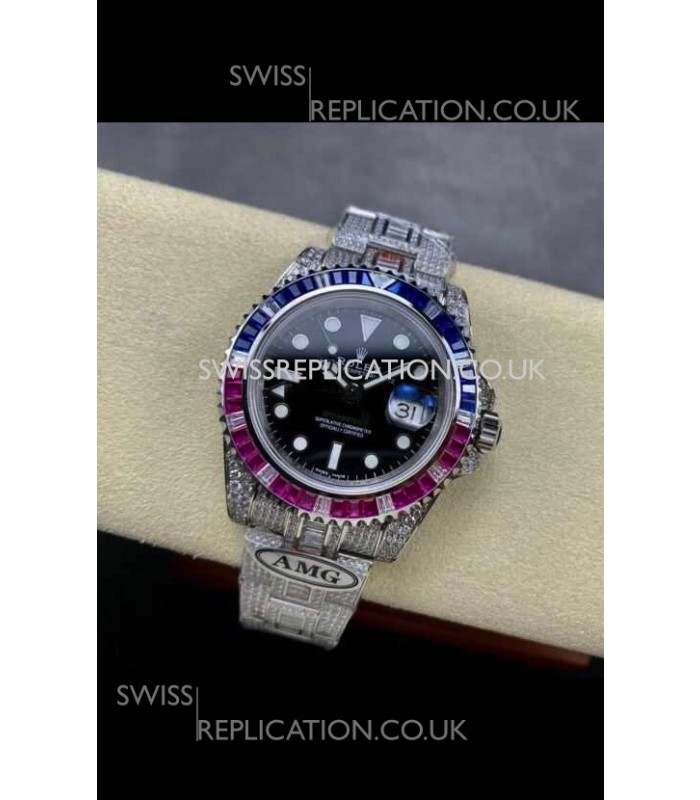 Rolex GMT Masters II Iced Out Super Clone Blue/Red Sapphires Super Clone Watch 