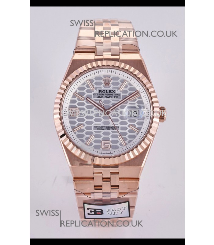 Rolex Land-Dweller 127336 Steel Honeycomb Dial Rose Gold 40MM Super Clone Watch 