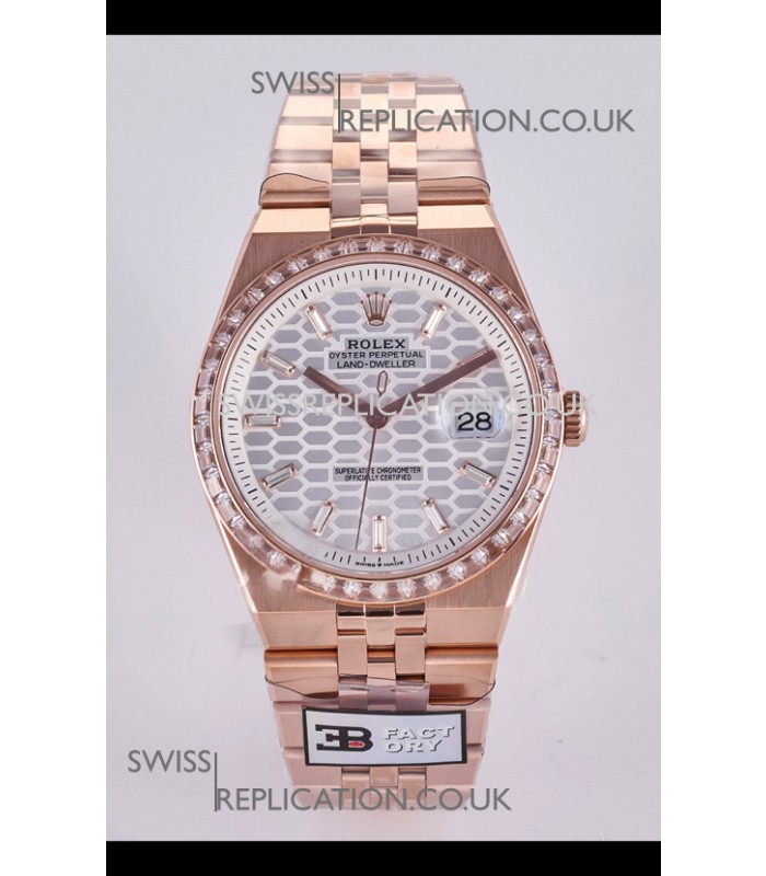 Rolex Land-Dweller 127336 Steel Honeycomb Dial Diamonds Rose Gold 40MM Super Clone Watch 