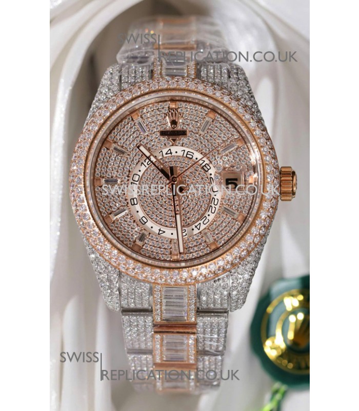 Rolex Sky-Dweller REF #m336934 Rose Gold moissanite Iced Out Swiss Replica Watch 