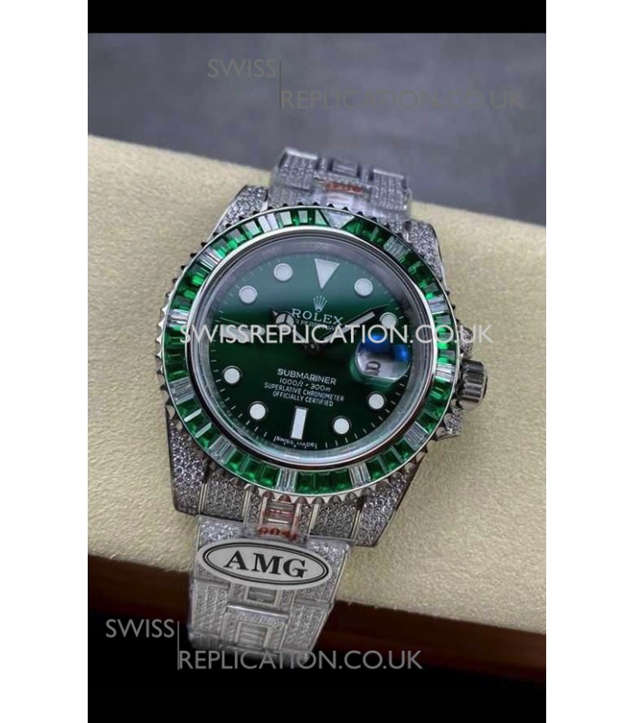 Rolex Submariner 116610 Iced Out Edition 18 Green Dial Swiss Replica Watch 