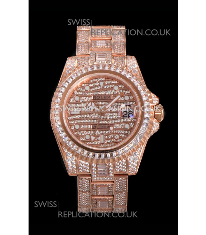 Rolex GMT Masters II Iced Out Dial/Casing Rose Gold Super Clone Watch