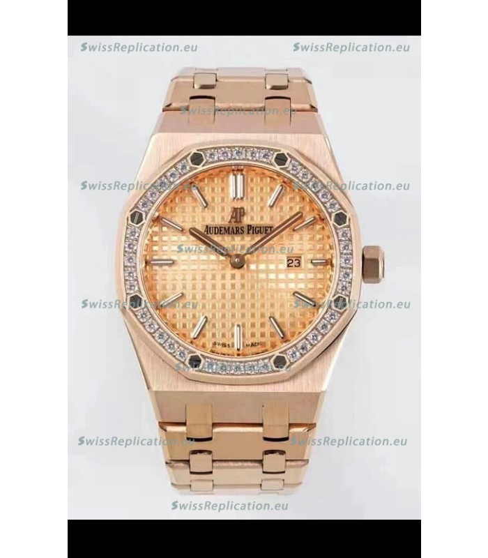 Audemars Piguet Royal Oak 33MM Rose Gold Casing Gold Dial 1:1 Mirror Replica Watch
