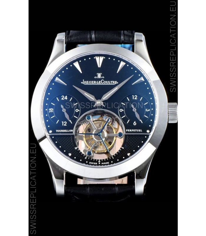 Jaeger LeCoultre Perpetual Tourbillon 904L Steel Case Black Dial Swiss Replica Watch 