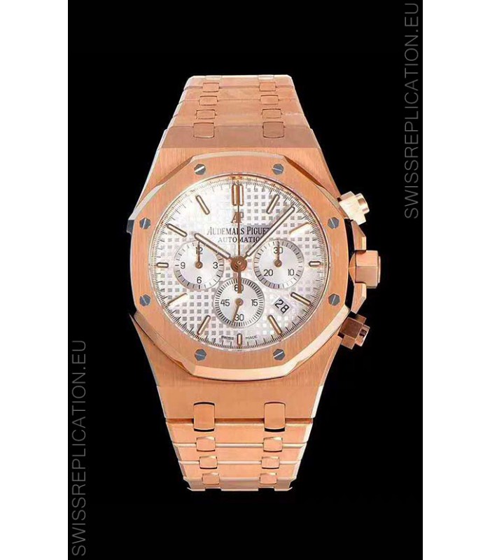 Audemars Piguet Royal Oak Chronograph White Dial Rose Gold on 904L Steel - 1:1 Mirror Replica