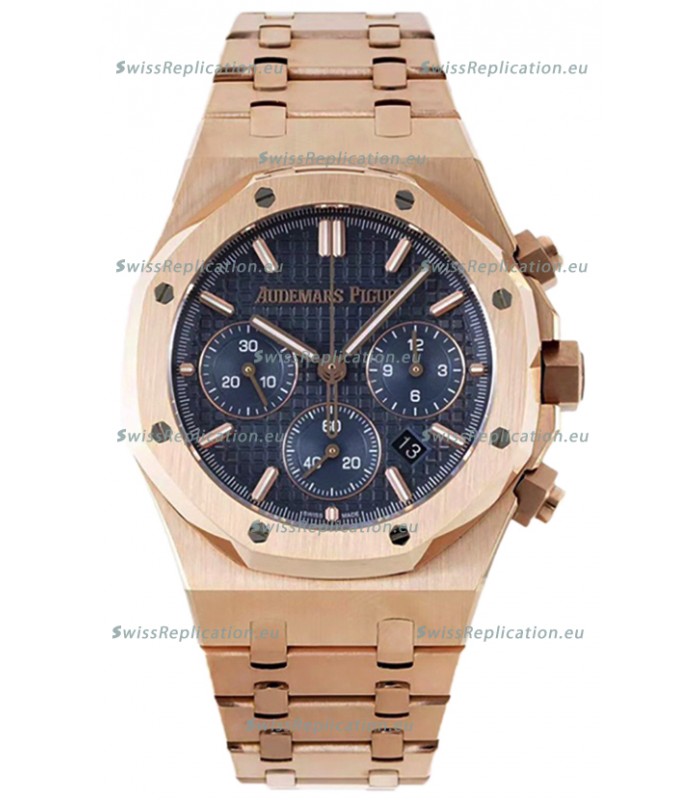 Audemars Piguet Royal Oak Chronograph 1:1 Mirror Replica - Rose Gold Casing Blue Dial in 41MM
