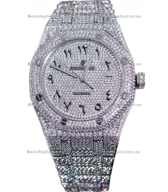 Audemars Piguet Royal Oak 15400 Iced Out Arabic Dial in Stainles Steel Casing Swiss Replica Watch