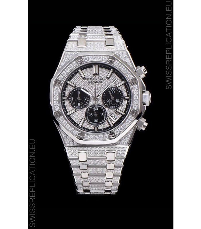Audemars Piguet Royal Oak Chronograph 41MM Swiss Quartz Watch with Diamonds Embedded Casing in Steel Casing