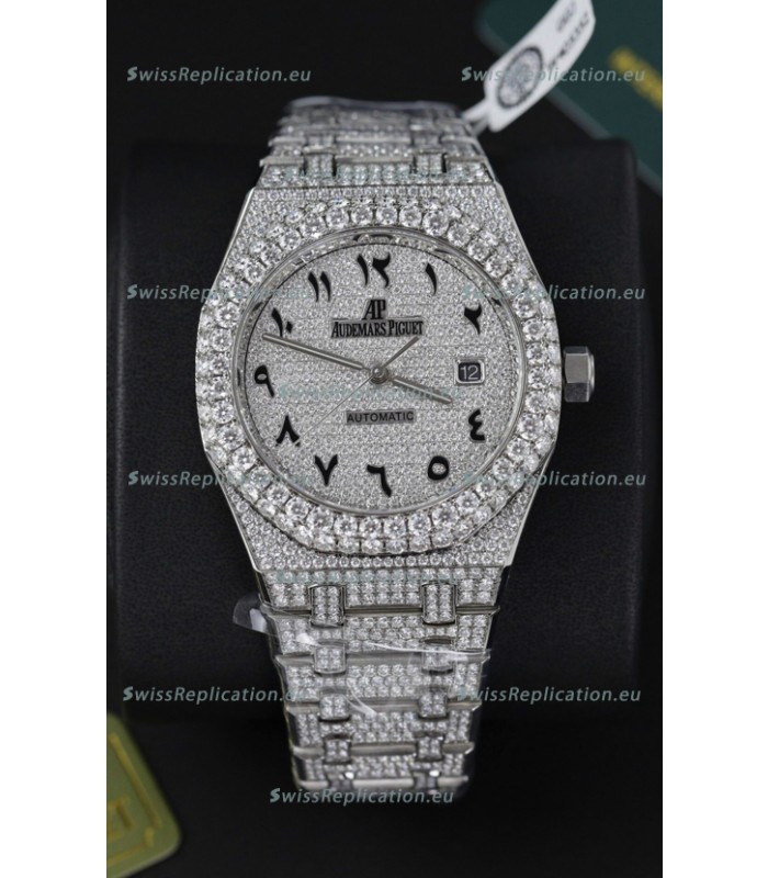 Audemars Piguet Royal Oak 15400 Iced Out Arabic Dial in Stainles Steel Casing Swiss Replica Watch