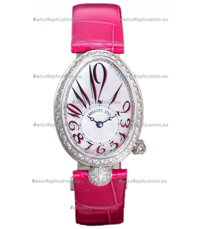 Breguet Reine De Naples Ladies Stainless Steel Pink Leather Swiss 1:1 Edition Replica Watch