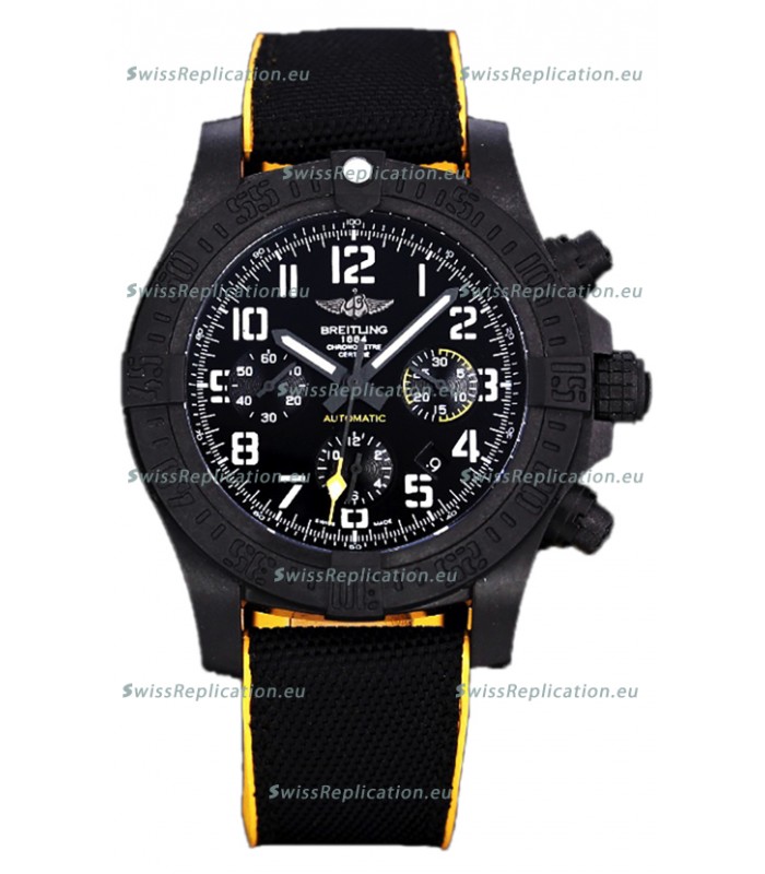 Breitling Avenger Hurricane Chronograph Black Dial Yellow Rimmed Nylon - DLC Coating Swiss Replica Watch