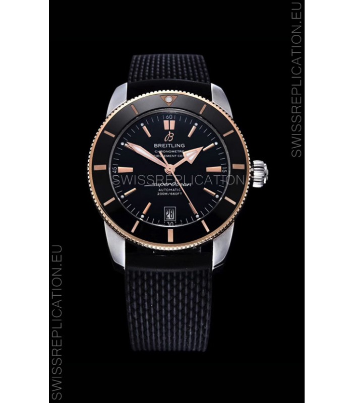 Breitling SuperOcean Heritage II 44MM Black Dial Two Tone 904L Rubber Strap 1:1 Mirror Replica