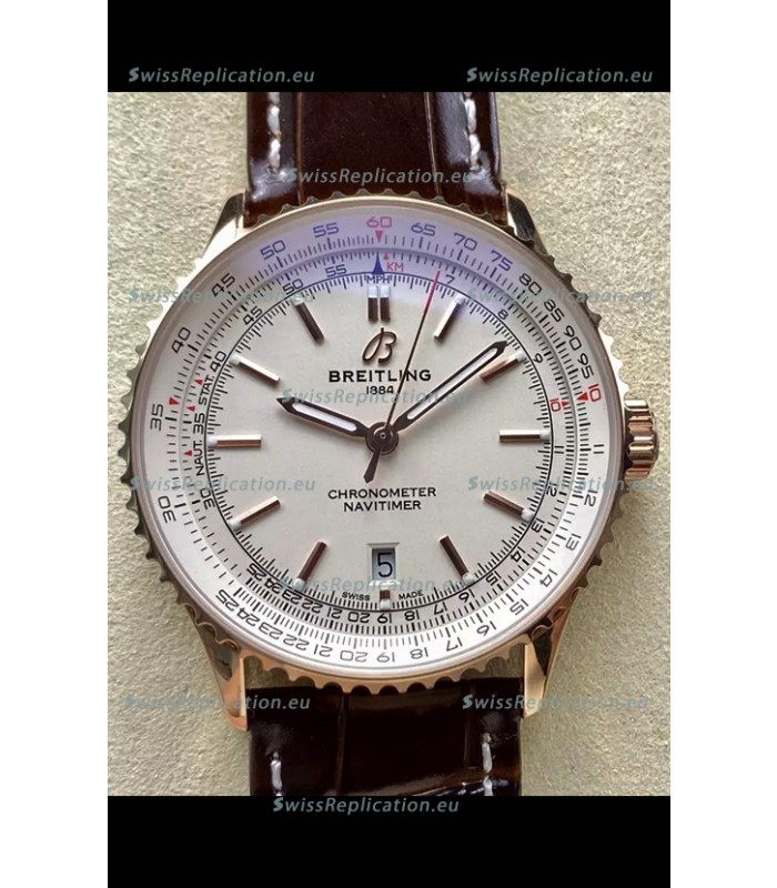 Breitling Navitimer 1 Automatic Swiss Replica Watch in White Dial Rose Gold Casing