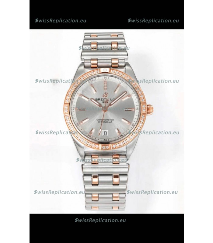 Breitling Chronomat 36MM 2 Tone Rose Gold Casing 1:1 Mirror Replica Watch Steel Dial