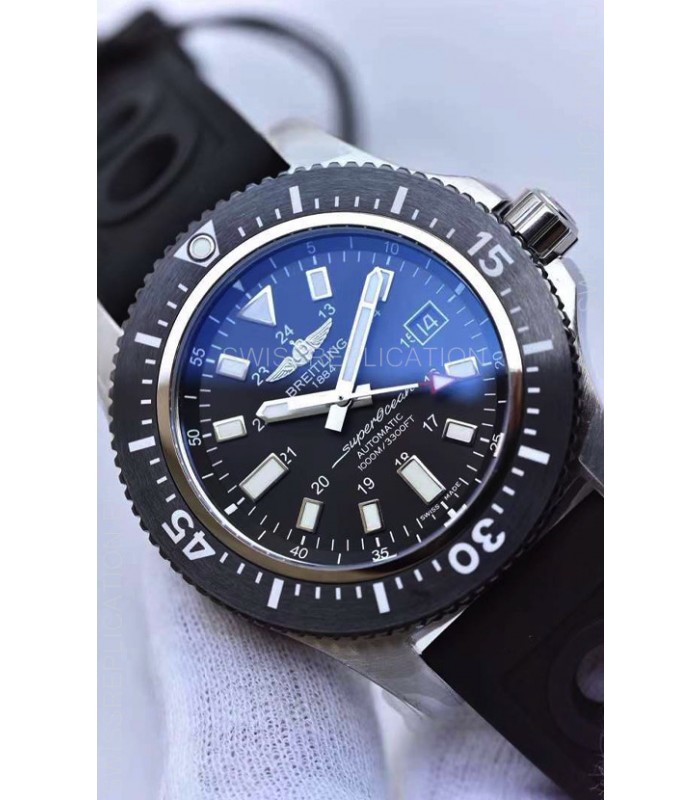 Breitling SuperOcean 44 Special Steel - Mariner Blue Swiss Replica Watch with Rubber Strap