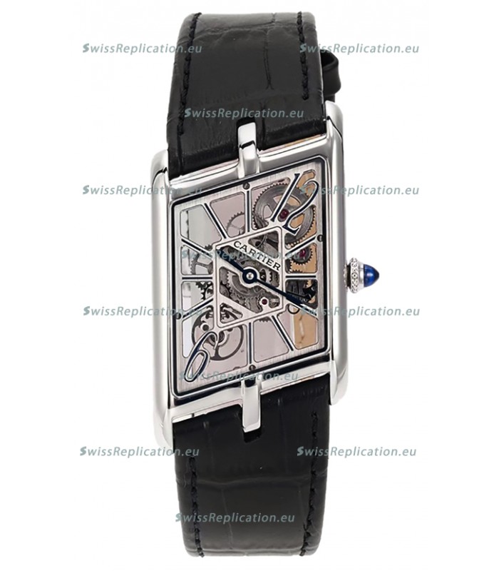 Cartier Tank Asymétrique Stainless Steel Casing Watch in Leather Strap Swiss Replica
