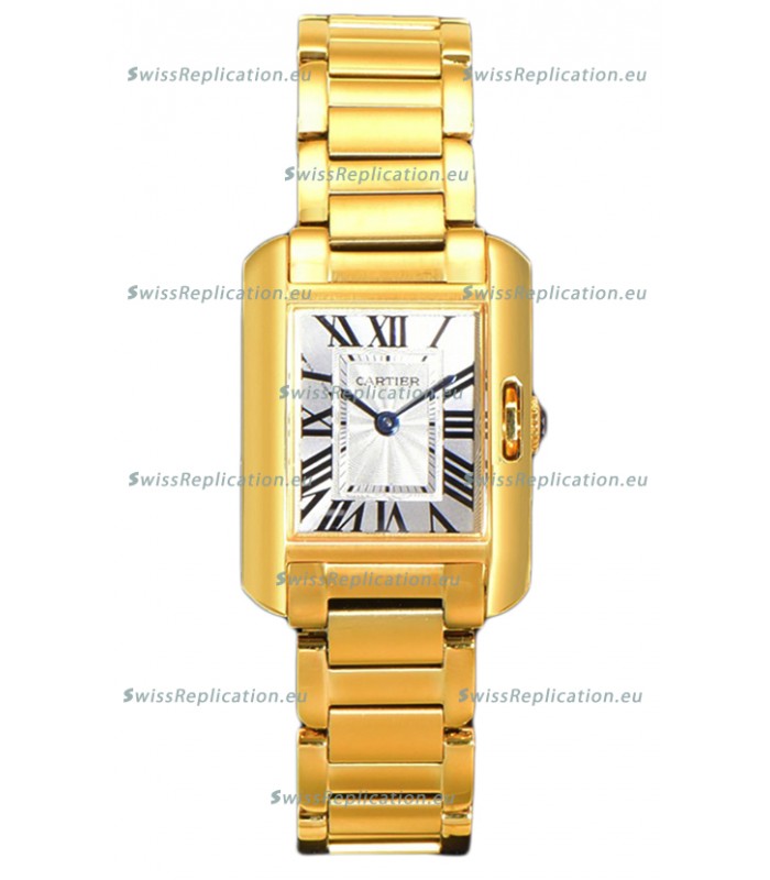 Cartier Tank Anglaise Yellow Gold Watch in Steel Strap Swiss Quartz Watch 30MM