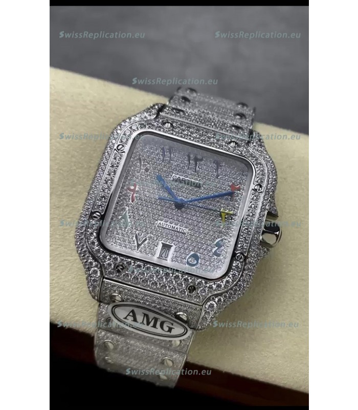 Cartier "Santos De Cartier" 904L Steel Diamonds Arabic Dial 1:1 Mirror Replica - 40MM - Genuine Diamonds