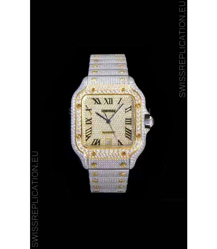 Santos De Cartier Swiss Replica Watch with Diamonds Embedded Dial in Two Tone Casing 40MM