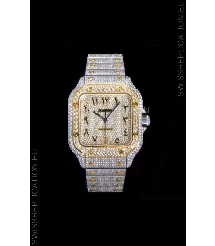Santos De Cartier Swiss Replica Watch with Diamonds Embedded Dial in Two Tone Casing 40MM