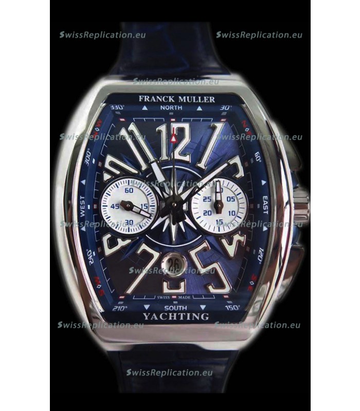 Franck Muller Vanguard Chronograph 904L Steel Blue Dial Swiss Watch 