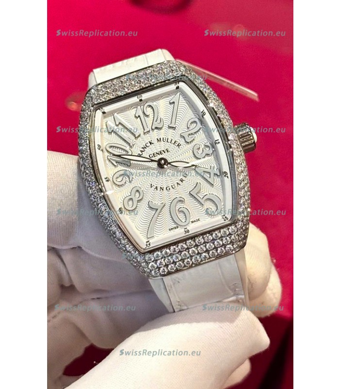 Franck Muller V32 Swiss Quartz Mossanite 1:1 Replica Watch 36MM White Numerals