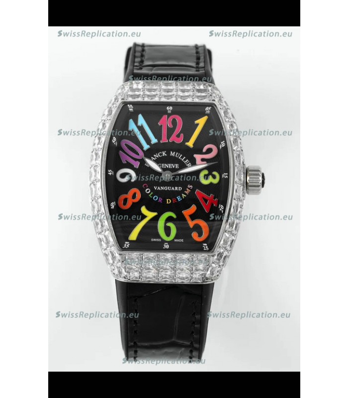 Franck Muller Vanguard V32 Black Dial - Color Dreams with Diamonds Casing Swiss Replica