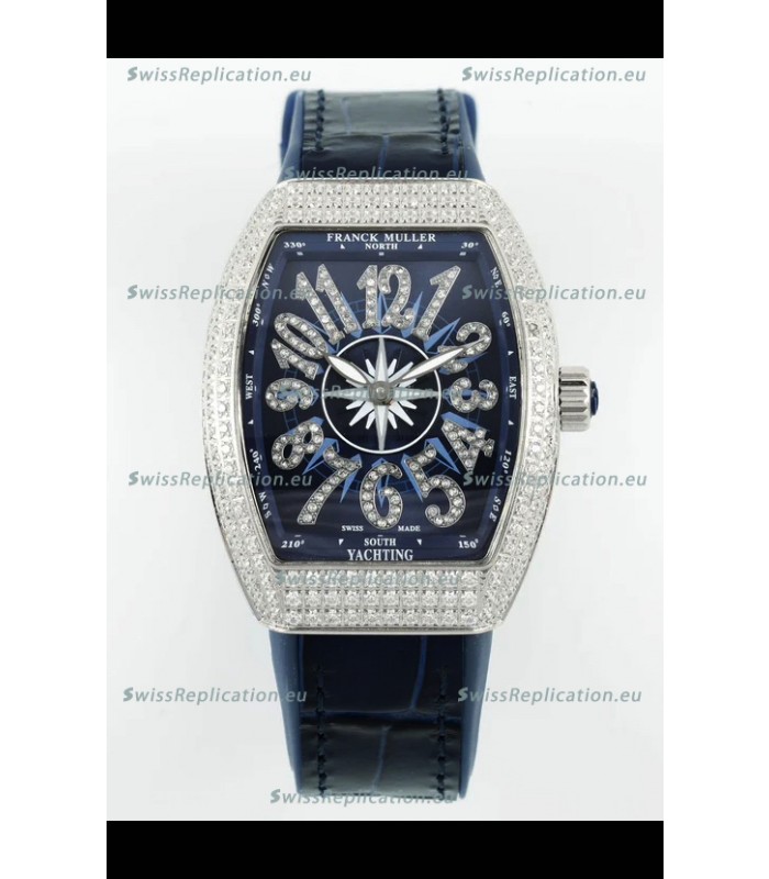 Franck Muller Vanguard V32 Blue Dial - Diamonds Casing Swiss Replica Watch