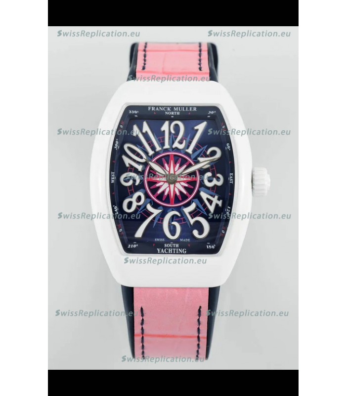 Franck Muller Vanguard Yachting V32 Ceramic Casing Pink Dial/Strap Swiss Replica Watch 