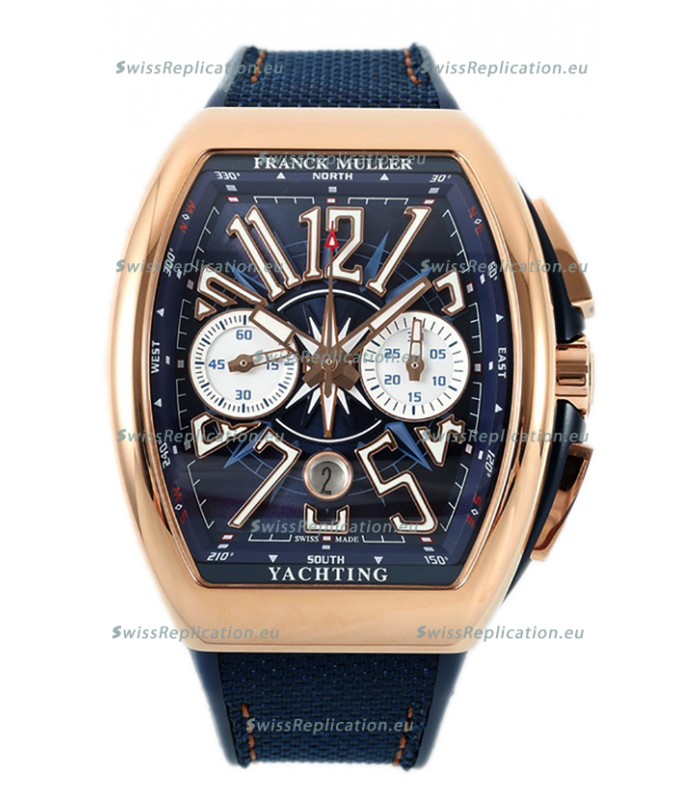 Franck Muller Vanguard V45 Chronograph 904L Rose Gold Blue Dial Swiss Watch