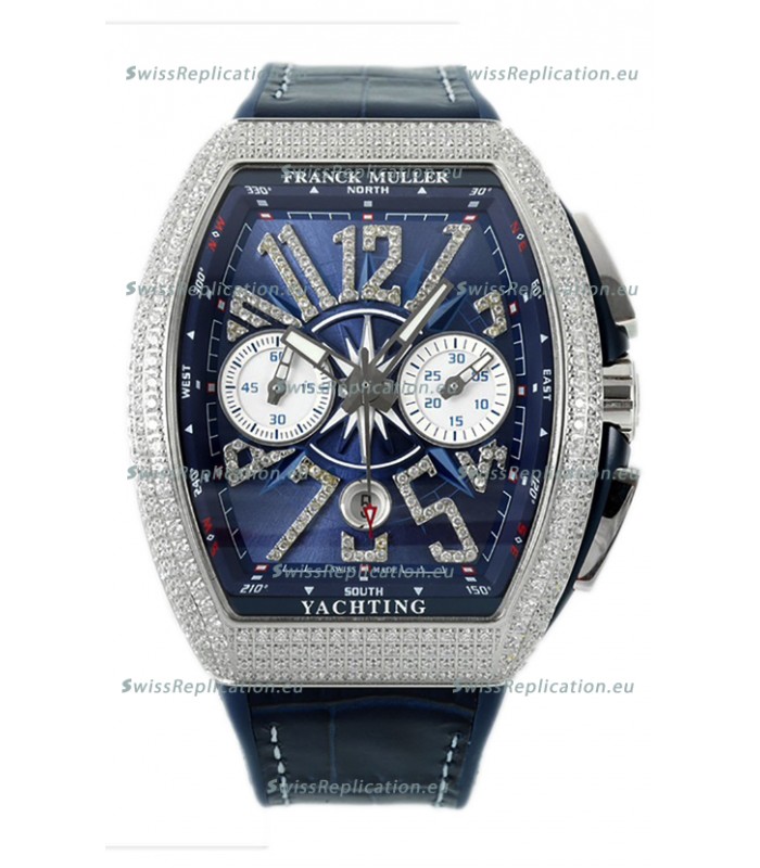 Franck Muller Vanguard V45 Chronograph 904L Steel Blue Dial with Diamonds Swiss Watch