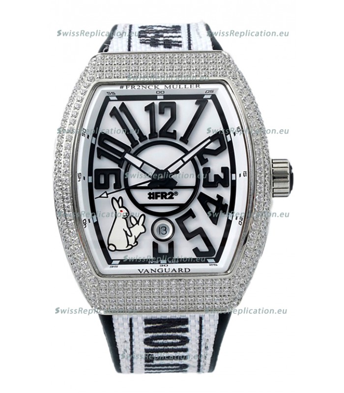 Franck Muller "Fr2nck" Vanguard Rabbit Edition Swiss Replica Watch in Diamonds Bezel