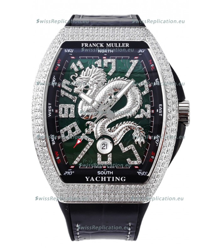Franck Muller Vanguard Yachting Dragon V45 Green Dial in Diamonds Bezel Swiss Replica