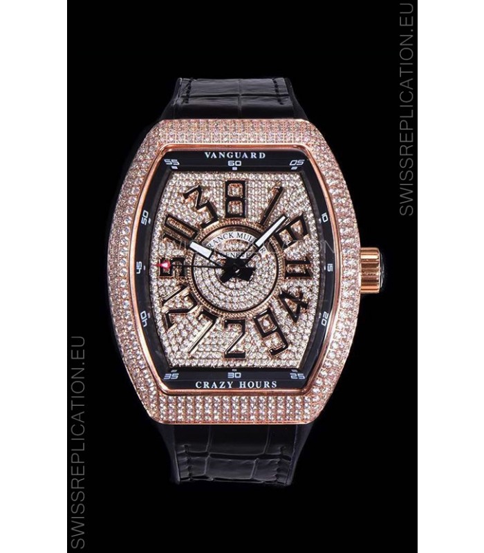 Franck Muller Vanguard Crazy Hours Edition in Rose Gold Plating - Black Numerals