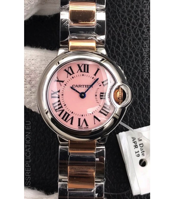 Ballon De Cartier Swiss Quartz 1:1 Mirror Quality 28MM in Two Tone Rose Gold Strap