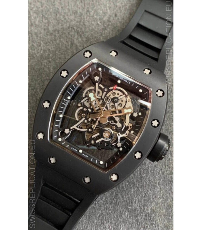 Richard Mille RM055 Ceramic Casing 1:1 Mirror Replica Watch in Black Strap 