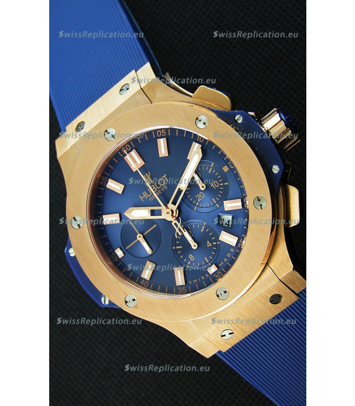 Hublot Big Bang Pink Gold Blue Swiss Replica Watch 1:1 Mirror Replica 