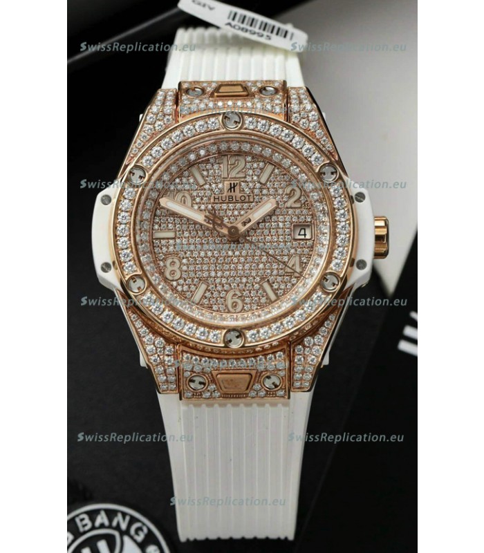Hublot Big Bang One Click Diamonds Paved Dial Rose Gold Swiss Replica Watch 39MM