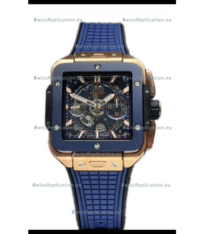 Hublot Square Bang Unico Rose Gold Blue Ceramic Chronograph Watch 1:1 Mirror Replica