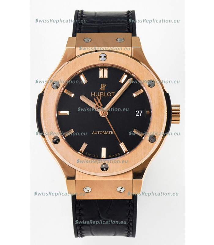 Hublot Super Clone Classic Fusion Rose Gold 38MM 1:1 Mirror Replica Watch Black Dial