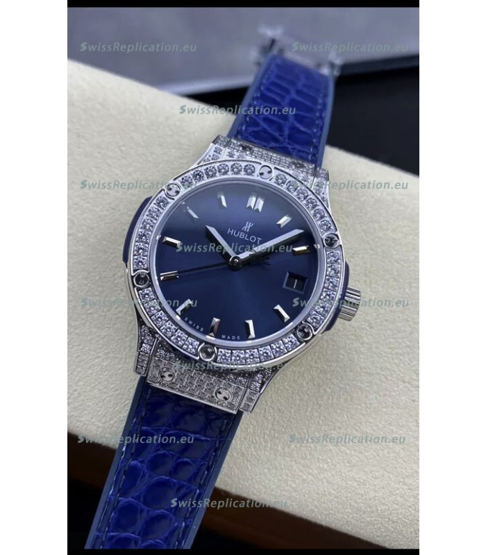 Hublot Classic Fusion Stainless Steel 33MM Blue Dial Swiss Quartz Movement Watch 1:1 Mirror Quality