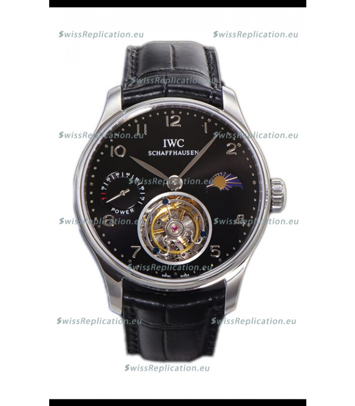IWC Portugese Hand-Wound Genuine Tourbillon Black Dial Steel Casing Swiss Replica Watch 