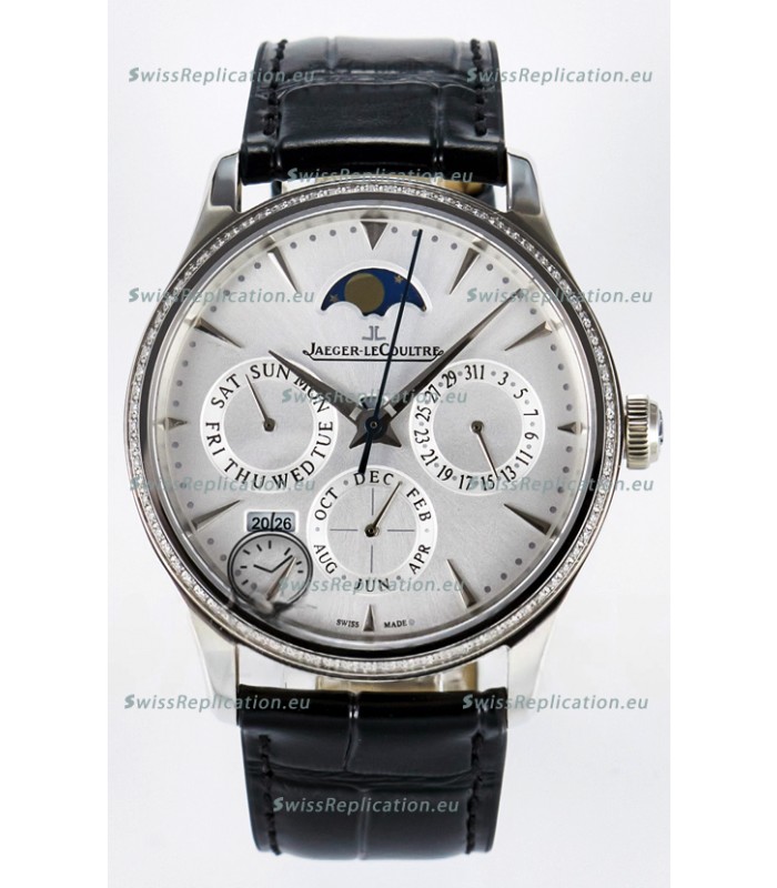 Jaeger LeCoultre Super Clone Master Ultra Thin Perpetual Calendar White Dial Diamonds Watch