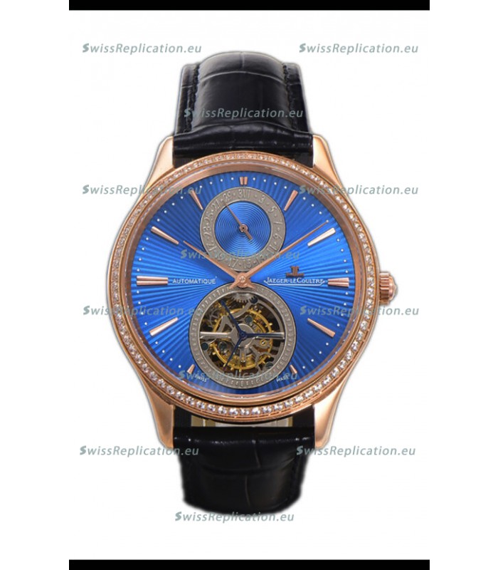 Jaeger LeCoultre Master Ultra-Thin Tourbillon Blue Dial Rose Gold Casing Watch 