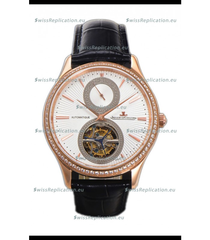 Jaeger LeCoultre Master Ultra-Thin Tourbillon White Dial Rose Gold Casing Watch 