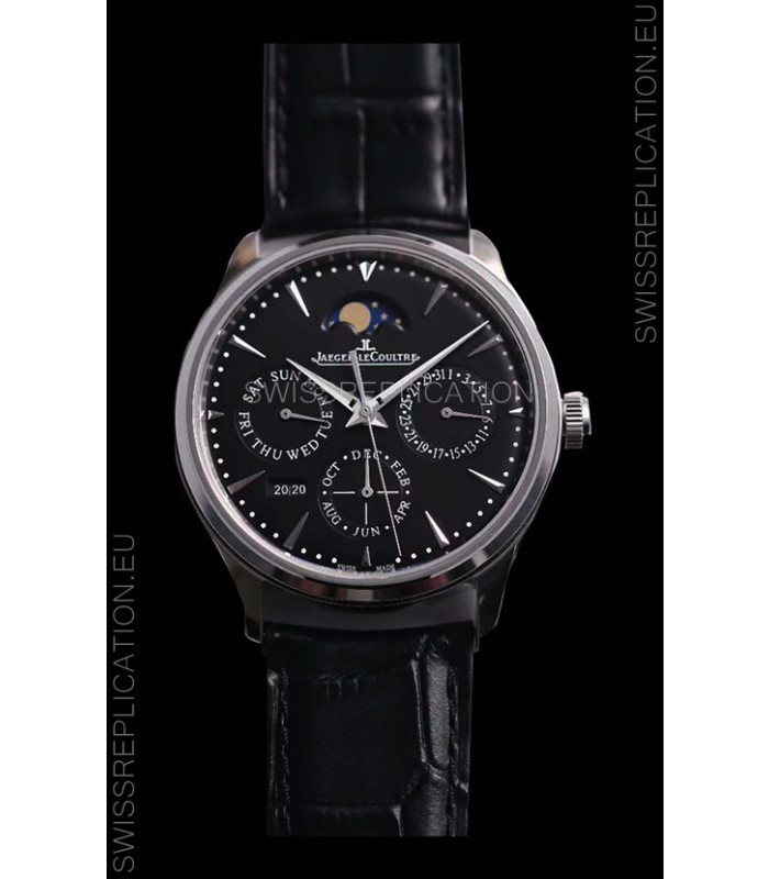 Jaeger LeCoultre Master Ultra Thin Perpetual Swiss Replica Watch in Black Dial 